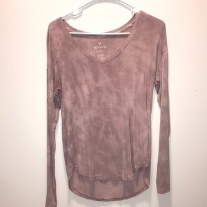 Tie Dye American Eagle Long Sleeve V-Neck Shirt